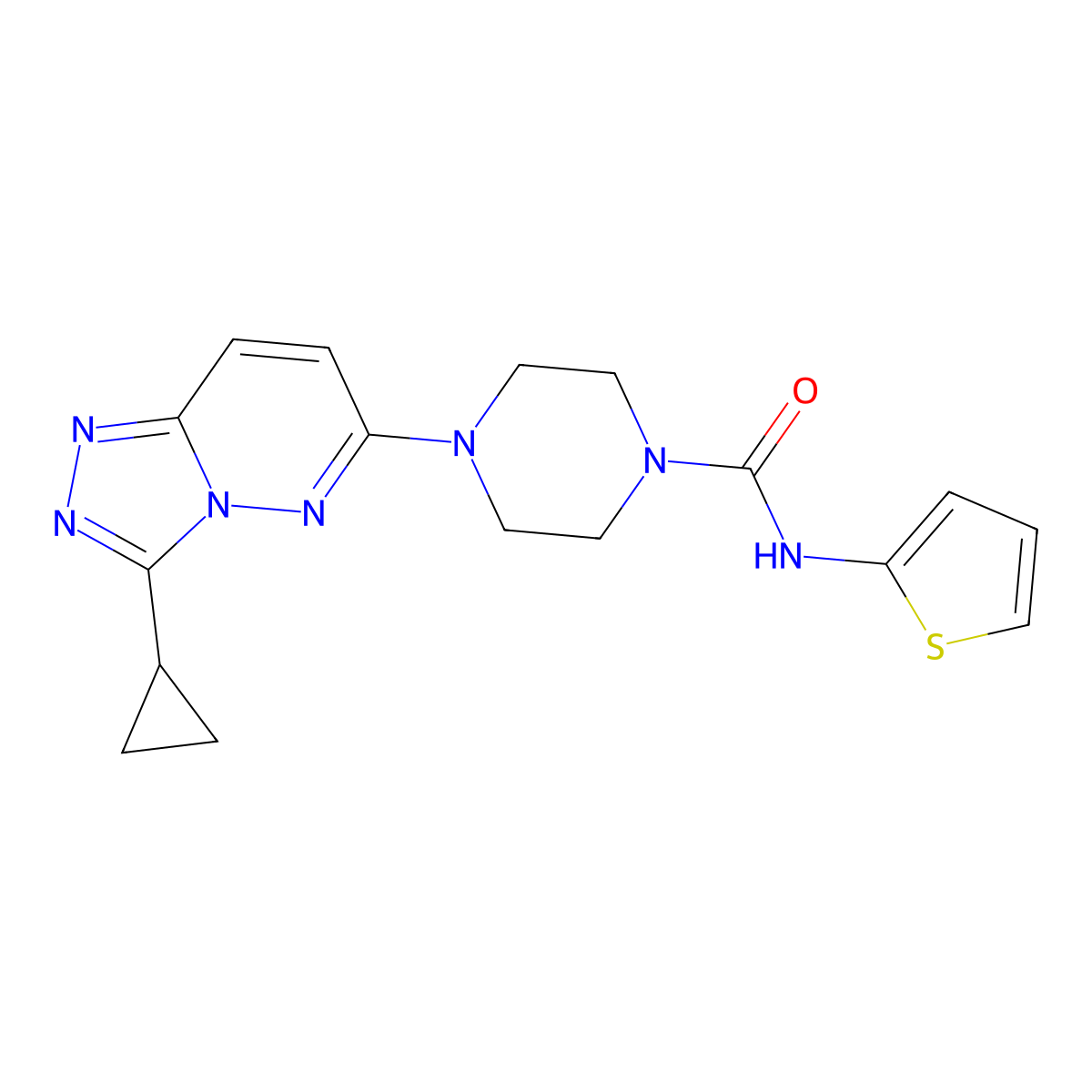 4-{3-cyclopropyl-[1,2,4]triazolo[4,3-b]pyridazin-6-yl}-N-(thiophen-2-yl)piperazine-1-carboxamide molecular structure, CAS 1060199-26-9