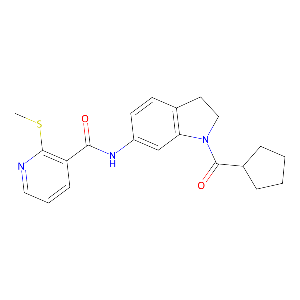N-(1-cyclopentanecarbonyl-2,3-dihydro-1H-indol-6-yl)-2-(methylsulfanyl)pyridine-3-carboxamide molecular structure, CAS 1060199-47-4