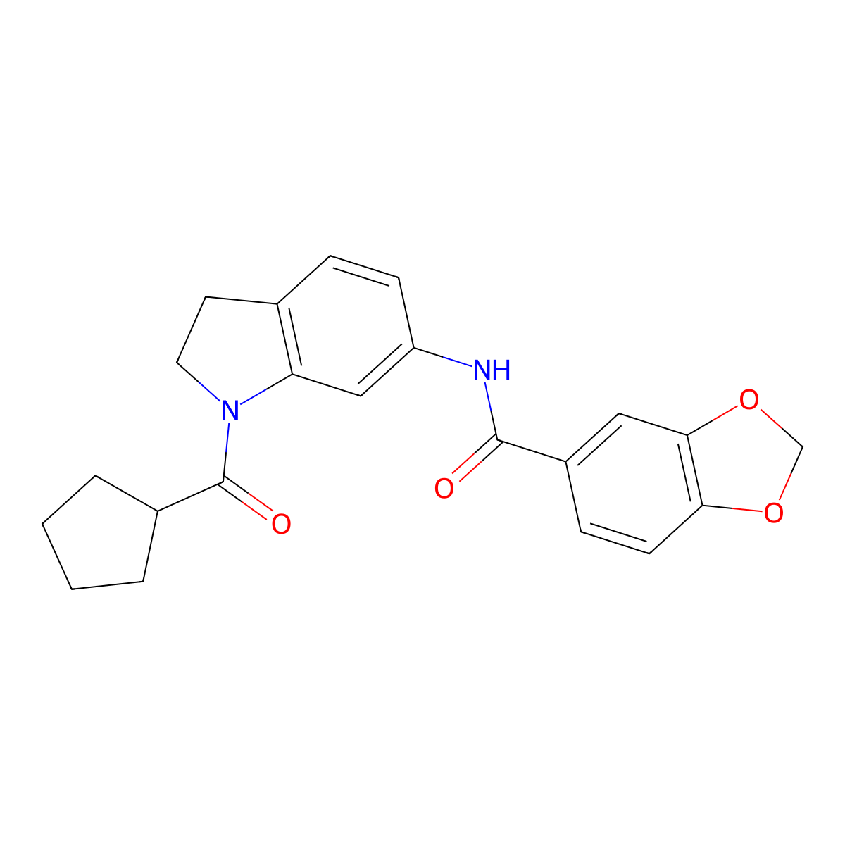 N-(1-(cyclopentanecarbonyl)indolin-6-yl)benzo[d][1,3]dioxole-5-carboxamide molecular structure, CAS 1060199-78-1