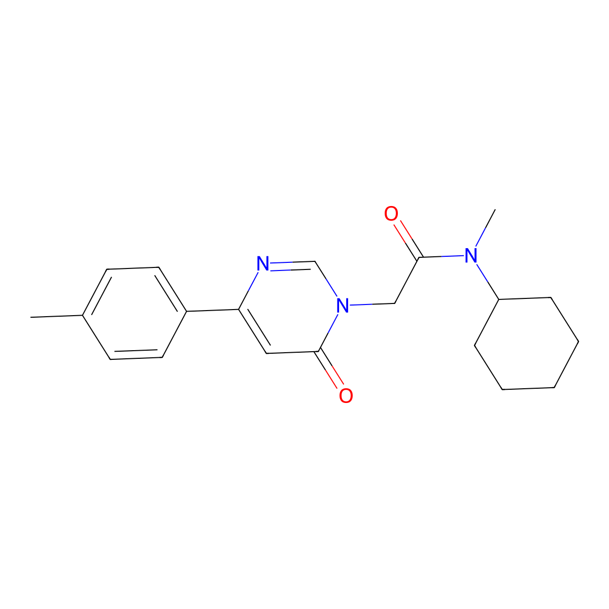 N-cyclohexyl-N-methyl-2-[4-(4-methylphenyl)-6-oxo-1,6-dihydropyrimidin-1-yl]acetamide molecular structure, CAS 1060201-53-7