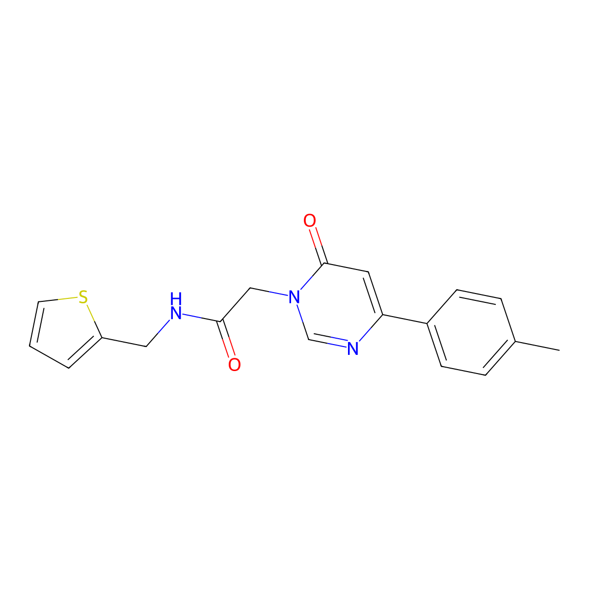 2-[4-(4-methylphenyl)-6-oxo-1,6-dihydropyrimidin-1-yl]-N-[(thiophen-2-yl)methyl]acetamide molecular structure, CAS 1060202-08-5