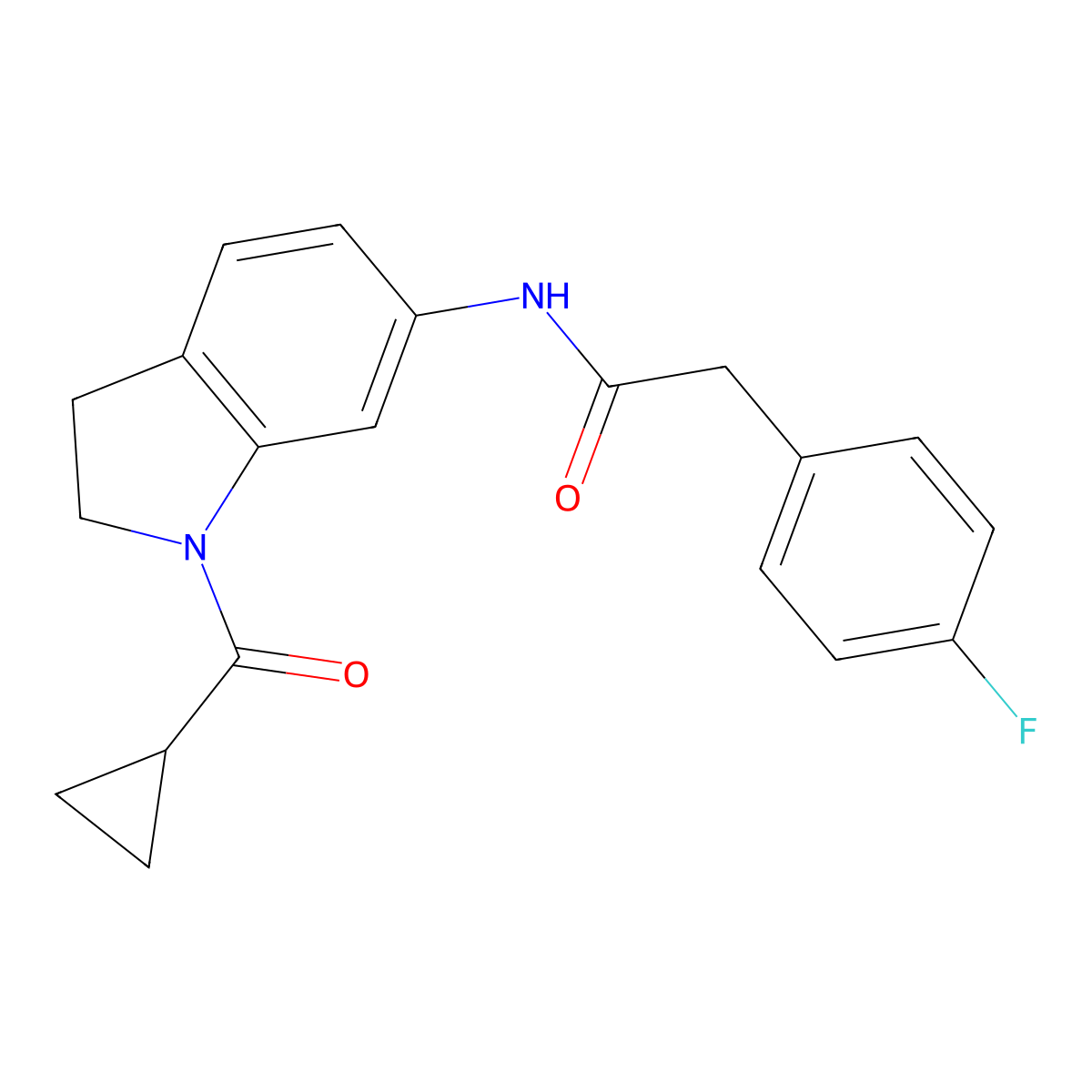 N-(1-cyclopropanecarbonyl-2,3-dihydro-1H-indol-6-yl)-2-(4-fluorophenyl)acetamide molecular structure, CAS 1060202-37-0