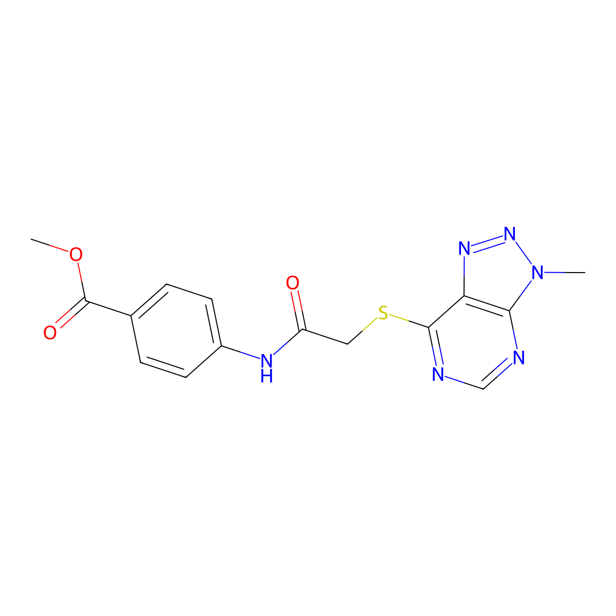 methyl 4-(2-((3-methyl-3H-[1,2,3]triazolo[4,5-d]pyrimidin-7-yl)thio)acetamido)benzoate molecular structure, CAS 1060202-59-6
