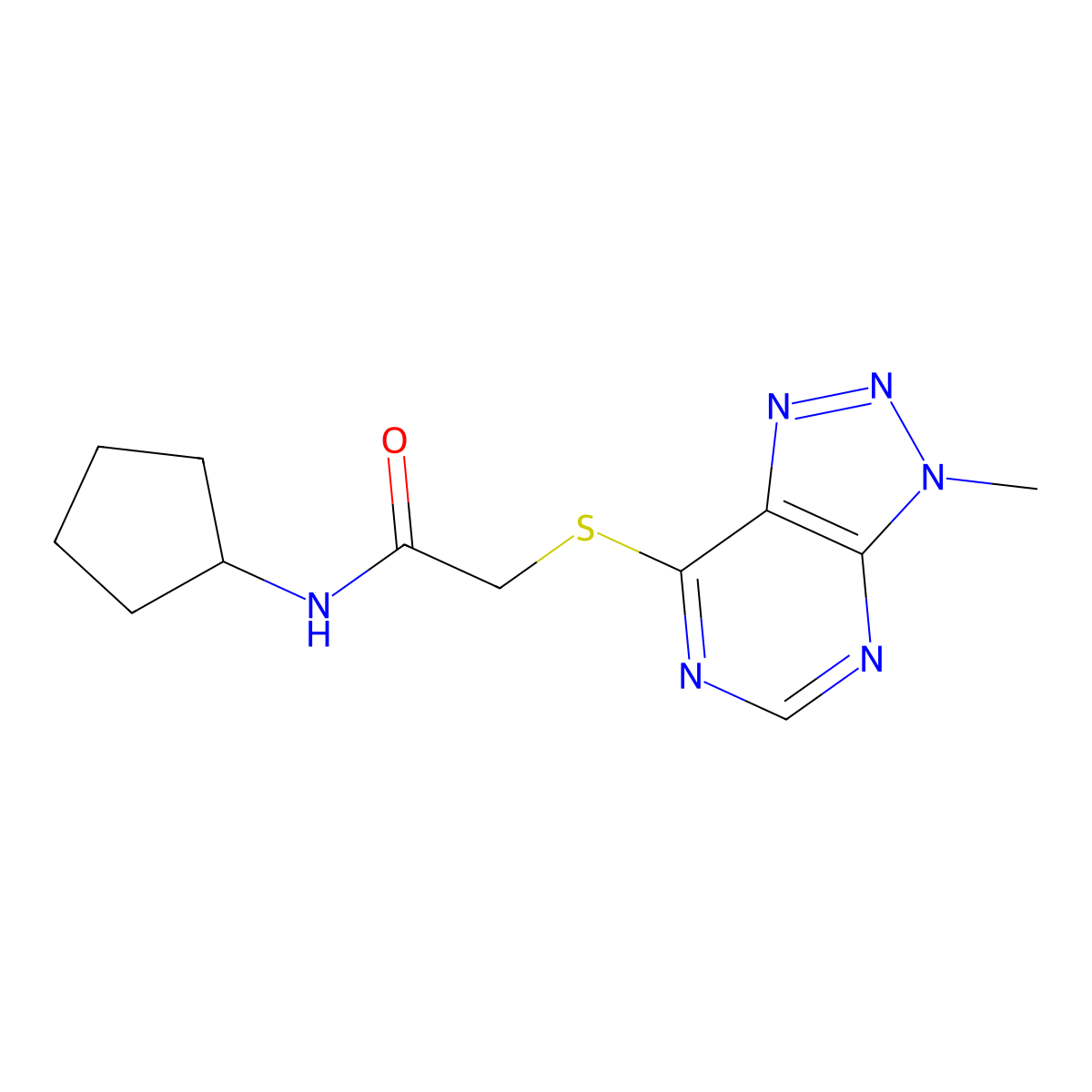 N-cyclopentyl-2-({3-methyl-3H-[1,2,3]triazolo[4,5-d]pyrimidin-7-yl}sulfanyl)acetamide molecular structure, CAS 1060202-66-5