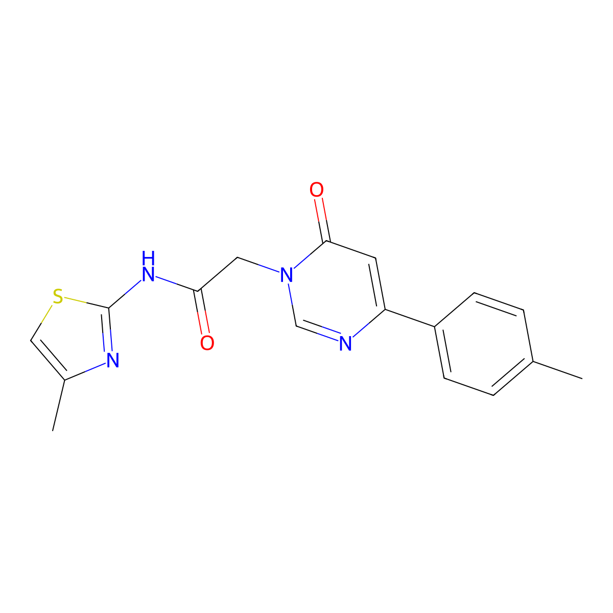 N-(4-methyl-1,3-thiazol-2-yl)-2-[4-(4-methylphenyl)-6-oxo-1,6-dihydropyrimidin-1-yl]acetamide molecular structure, CAS 1060202-70-1