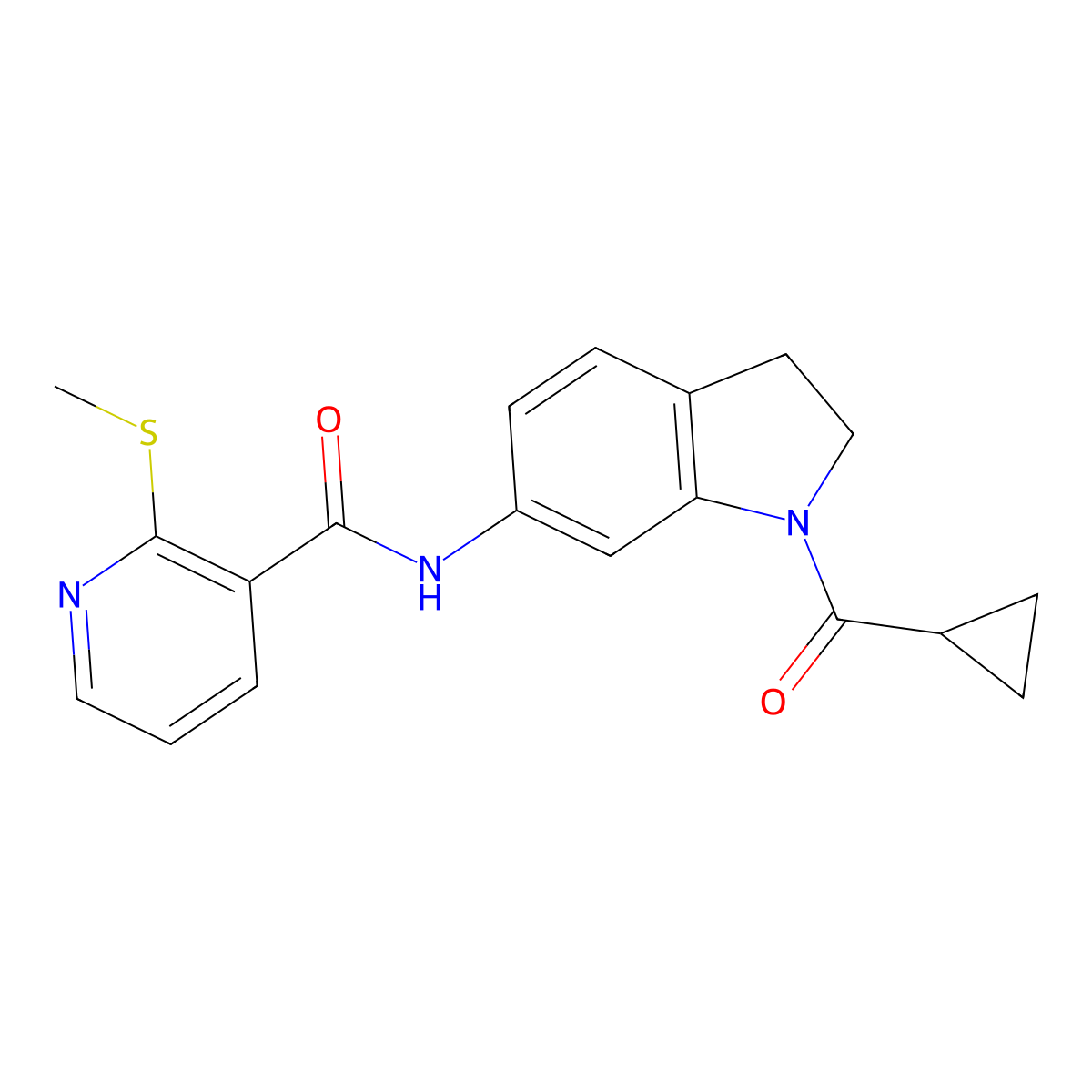 N-(1-cyclopropanecarbonyl-2,3-dihydro-1H-indol-6-yl)-2-(methylsulfanyl)pyridine-3-carboxamide molecular structure, CAS 1060202-92-7