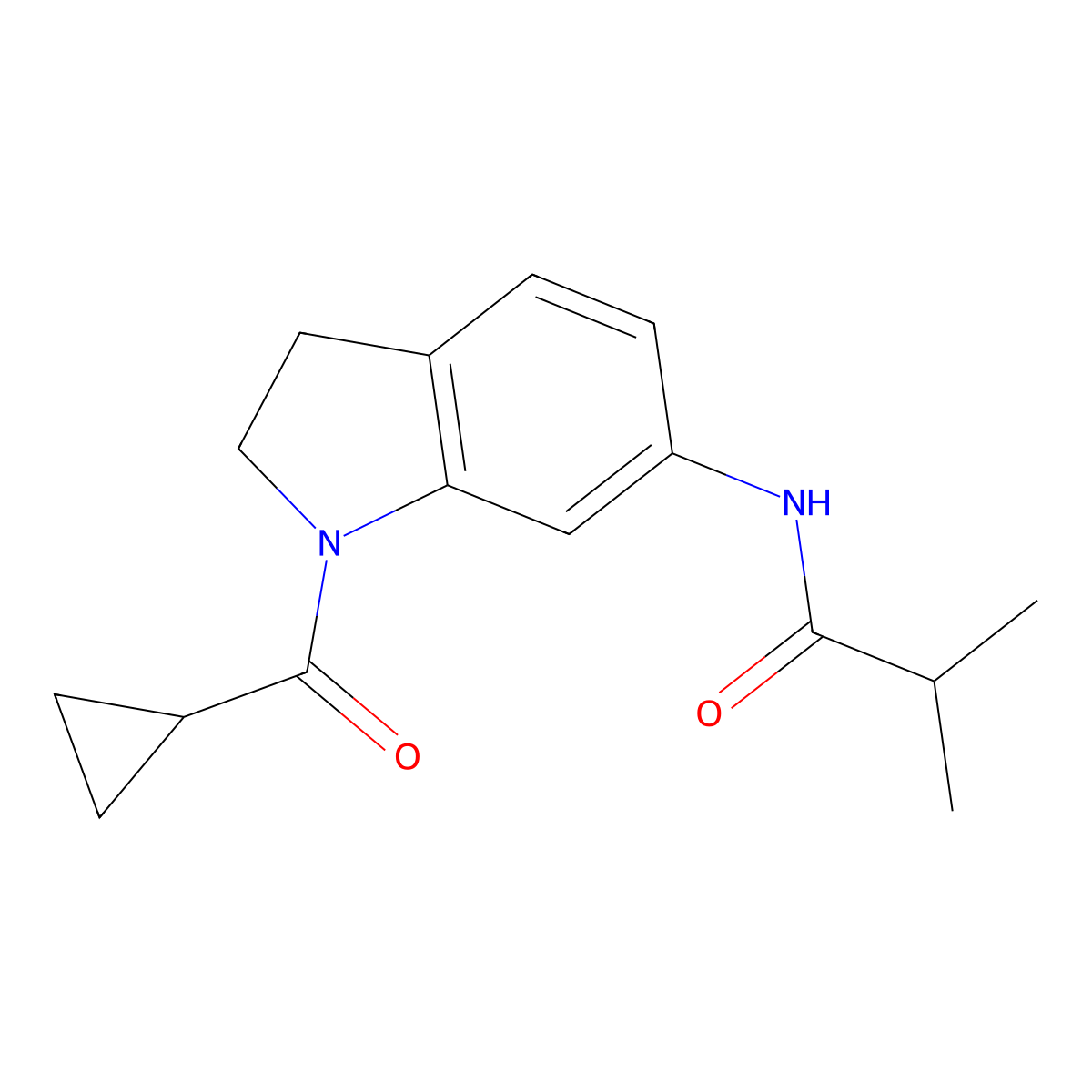 N-(1-cyclopropanecarbonyl-2,3-dihydro-1H-indol-6-yl)-2-methylpropanamide molecular structure, CAS 1060203-00-0