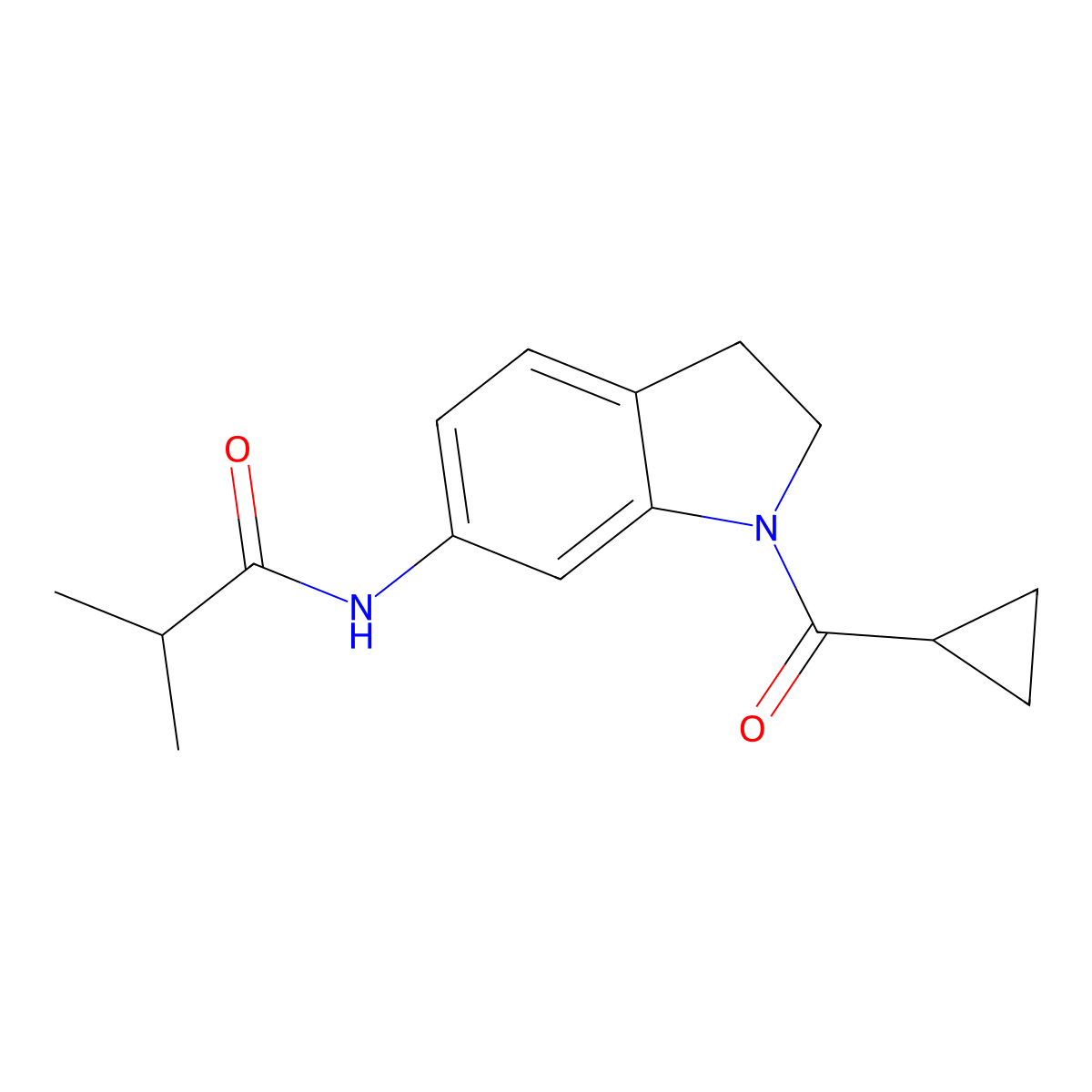 N-(1-cyclopropanecarbonyl-2,3-dihydro-1H-indol-6-yl)-2-methylpropanamide molecular structure, CAS 1060203-00-0
