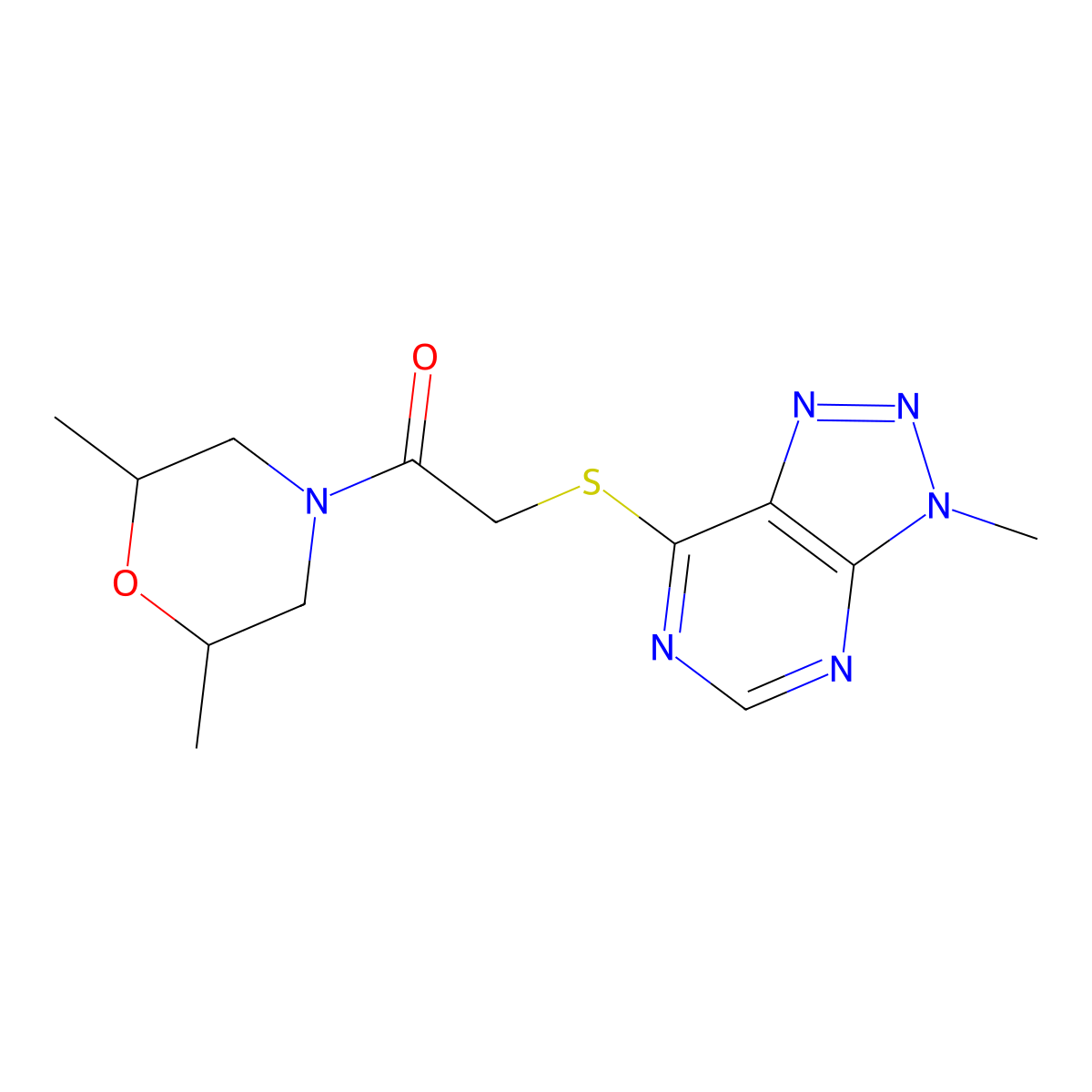 1-(2,6-dimethylmorpholino)-2-((3-methyl-3H-[1,2,3]triazolo[4,5-d]pyrimidin-7-yl)thio)ethanone molecular structure, CAS 1060203-14-6