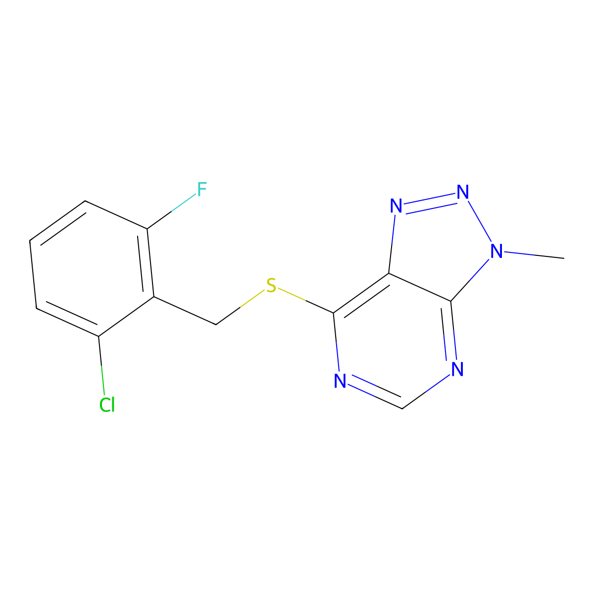 7-((2-chloro-6-fluorobenzyl)thio)-3-methyl-3H-[1,2,3]triazolo[4,5-d]pyrimidine molecular structure, CAS 1060203-38-4