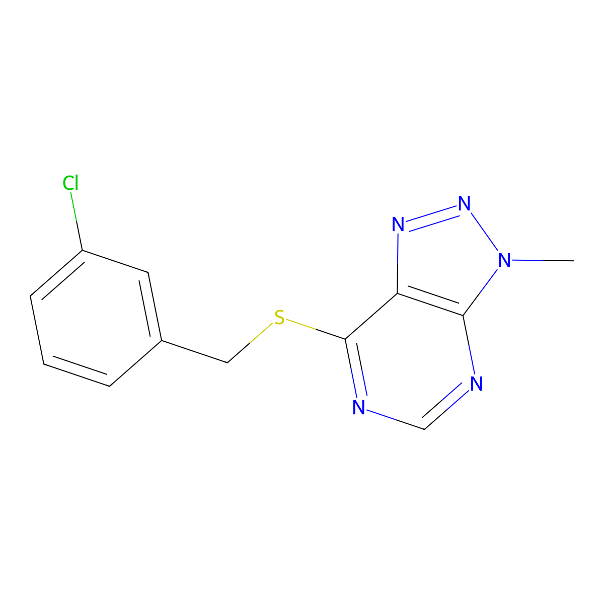 7-((3-chlorobenzyl)thio)-3-methyl-3H-[1,2,3]triazolo[4,5-d]pyrimidine molecular structure, CAS 1060203-62-4