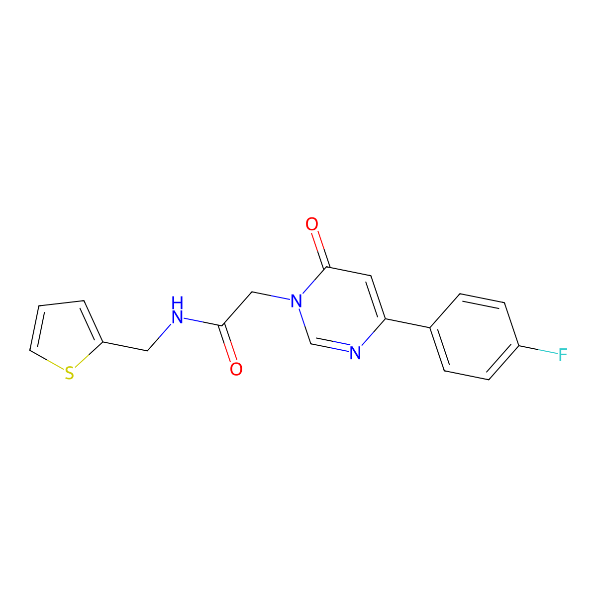 2-[4-(4-fluorophenyl)-6-oxo-1,6-dihydropyrimidin-1-yl]-N-[(thiophen-2-yl)methyl]acetamide molecular structure, CAS 1060204-95-6