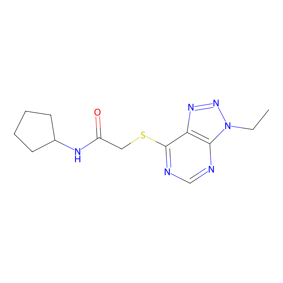 N-cyclopentyl-2-((3-ethyl-3H-[1,2,3]triazolo[4,5-d]pyrimidin-7-yl)thio)acetamide molecular structure, CAS 1060205-05-1