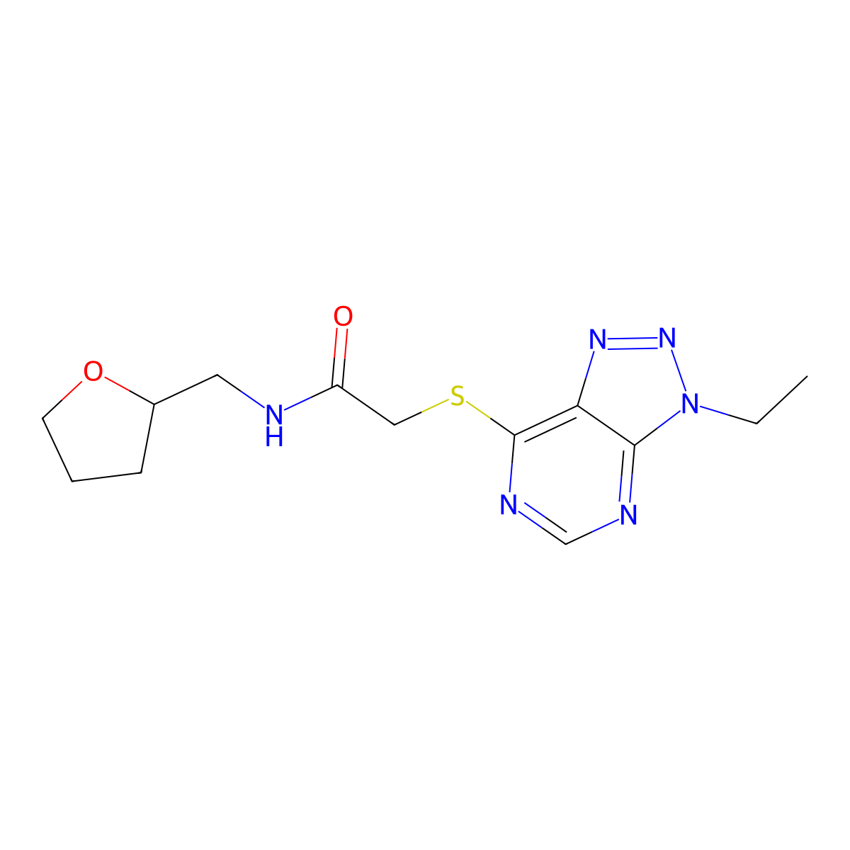 2-((3-ethyl-3H-[1,2,3]triazolo[4,5-d]pyrimidin-7-yl)thio)-N-((tetrahydrofuran-2-yl)methyl)acetamide molecular structure, CAS 1060205-21-1