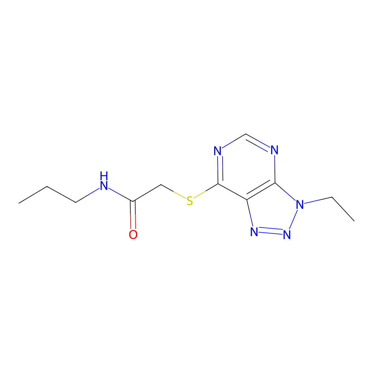2-({3-ethyl-3H-[1,2,3]triazolo[4,5-d]pyrimidin-7-yl}sulfanyl)-N-propylacetamide molecular structure, CAS 1060205-36-8