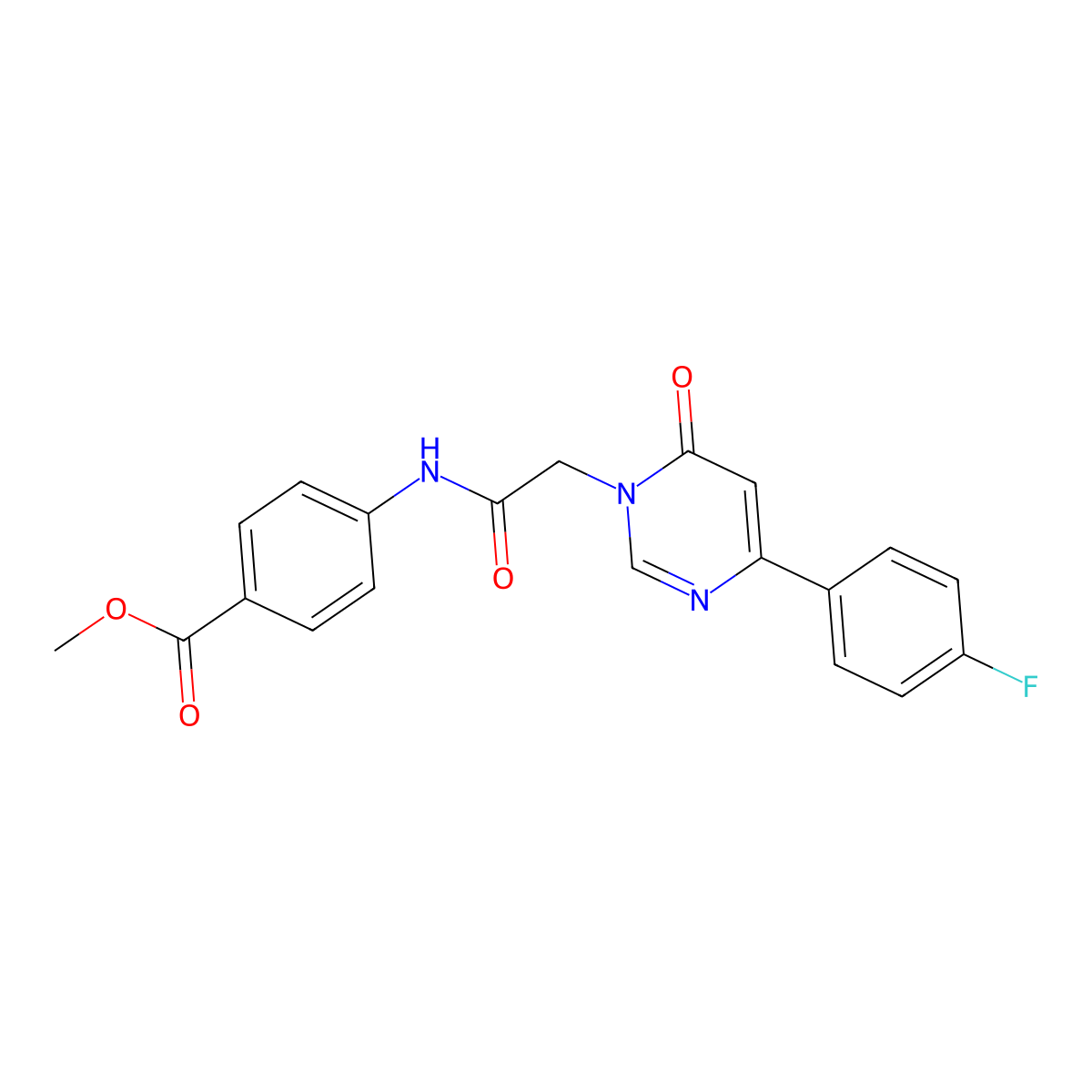 Methyl 4-{2-[4-(4-fluorophenyl)-6-oxo-1,6-dihydropyrimidin-1-yl]acetamido}benzoate molecular structure, CAS 1060205-41-5