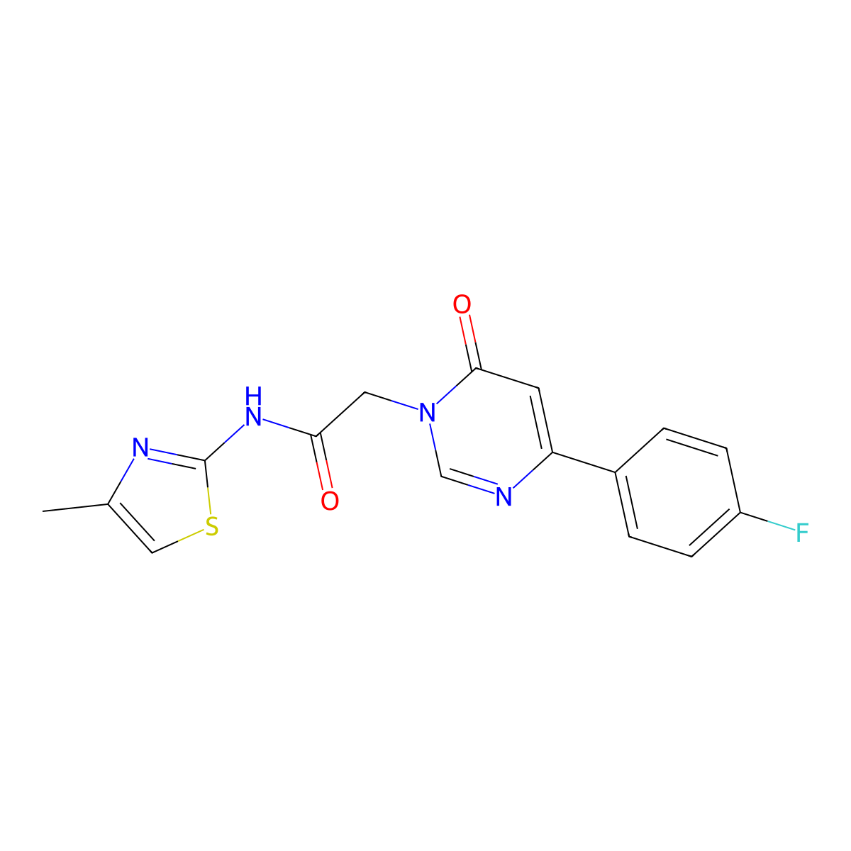 2-[4-(4-fluorophenyl)-6-oxo-1,6-dihydropyrimidin-1-yl]-N-(4-methyl-1,3-thiazol-2-yl)acetamide molecular structure, CAS 1060205-57-3