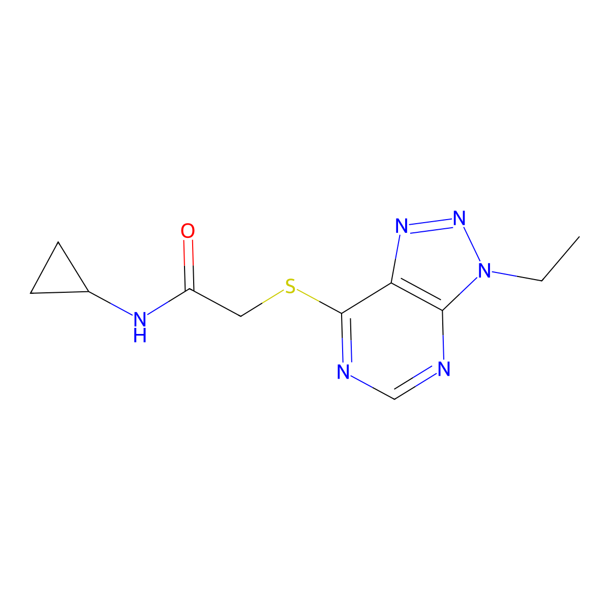 N-cyclopropyl-2-({3-ethyl-3H-[1,2,3]triazolo[4,5-d]pyrimidin-7-yl}sulfanyl)acetamide molecular structure, CAS 1060205-60-8
