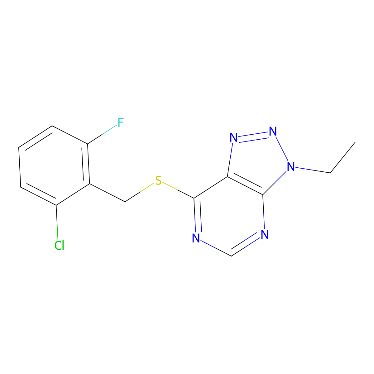 7-((2-chloro-6-fluorobenzyl)thio)-3-ethyl-3H-[1,2,3]triazolo[4,5-d]pyrimidine molecular structure, CAS 1060205-76-6