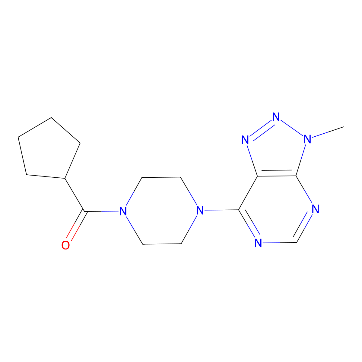 1-cyclopentanecarbonyl-4-{3-methyl-3H-[1,2,3]triazolo[4,5-d]pyrimidin-7-yl}piperazine molecular structure, CAS 1060206-39-4