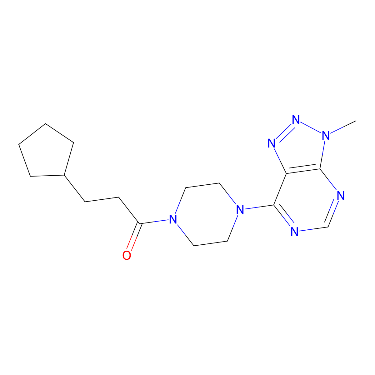 3-cyclopentyl-1-(4-{3-methyl-3H-[1,2,3]triazolo[4,5-d]pyrimidin-7-yl}piperazin-1-yl)propan-1-one molecular structure, CAS 1060206-47-4