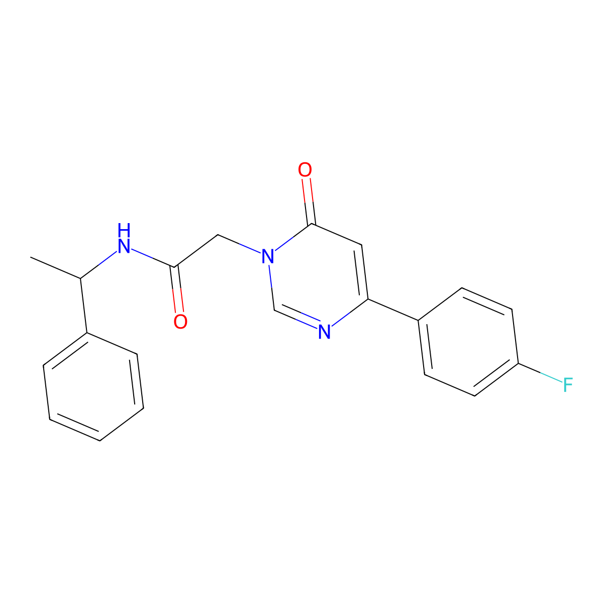 2-(4-(4-fluorophenyl)-6-oxopyrimidin-1(6H)-yl)-N-(1-phenylethyl)acetamide molecular structure, CAS 1060207-24-0