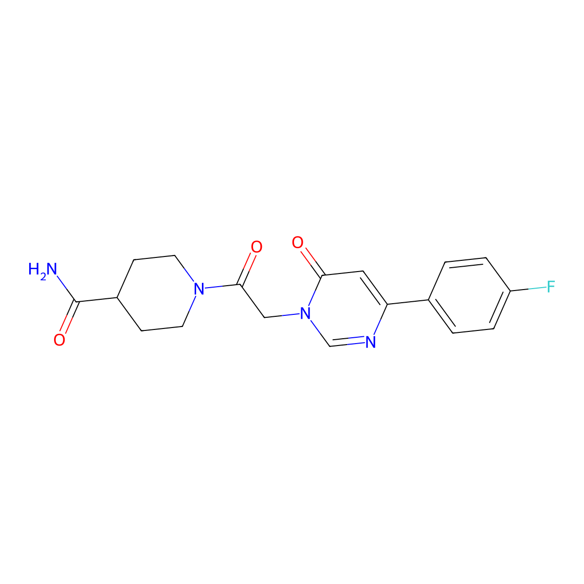 1-{2-[4-(4-Fluorophenyl)-6-oxo-1,6-dihydropyrimidin-1-yl]acetyl}piperidine-4-carboxamide molecular structure, CAS 1060207-64-8