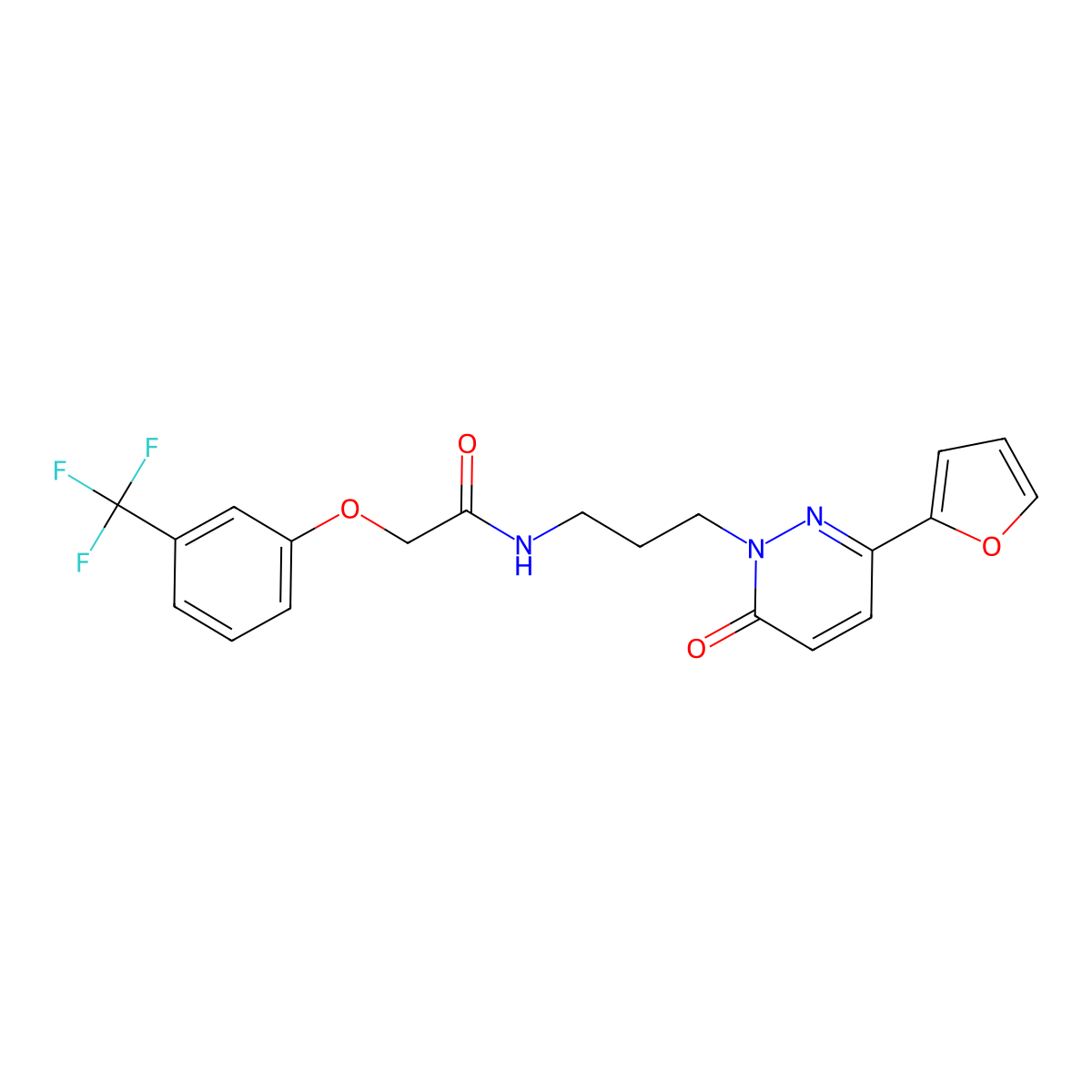 N-{3-[3-(furan-2-yl)-6-oxo-1,6-dihydropyridazin-1-yl]propyl}-2-[3-(trifluoromethyl)phenoxy]acetamide molecular structure, CAS 1060208-94-7