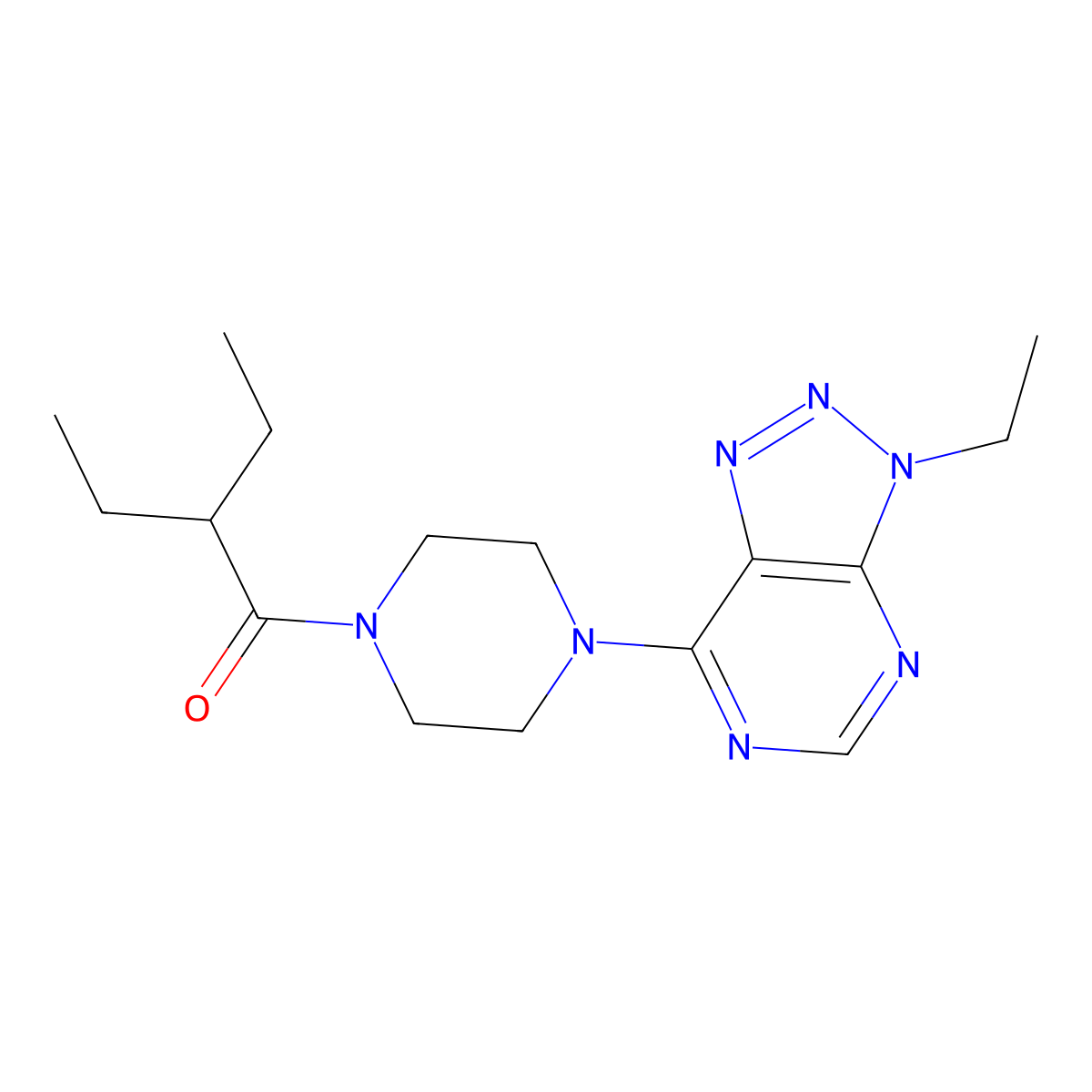 2-ethyl-1-(4-{3-ethyl-3H-[1,2,3]triazolo[4,5-d]pyrimidin-7-yl}piperazin-1-yl)butan-1-one molecular structure, CAS 1060209-41-7