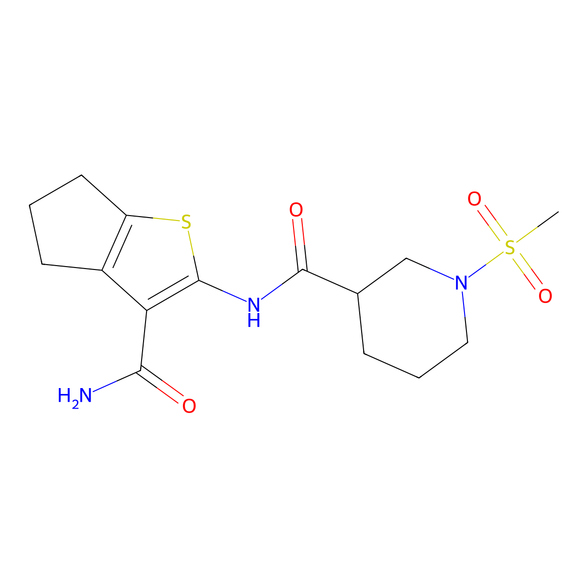 N-(3-carbamoyl-5,6-dihydro-4H-cyclopenta[b]thiophen-2-yl)-1-(methylsulfonyl)piperidine-3-carboxamide molecular structure, CAS 1060211-94-0