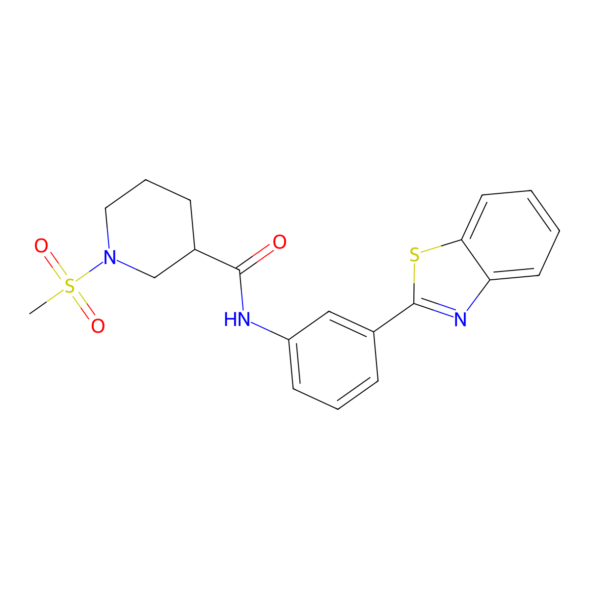 N-(3-(benzo[d]thiazol-2-yl)phenyl)-1-(methylsulfonyl)piperidine-3-carboxamide molecular structure, CAS 1060212-34-1