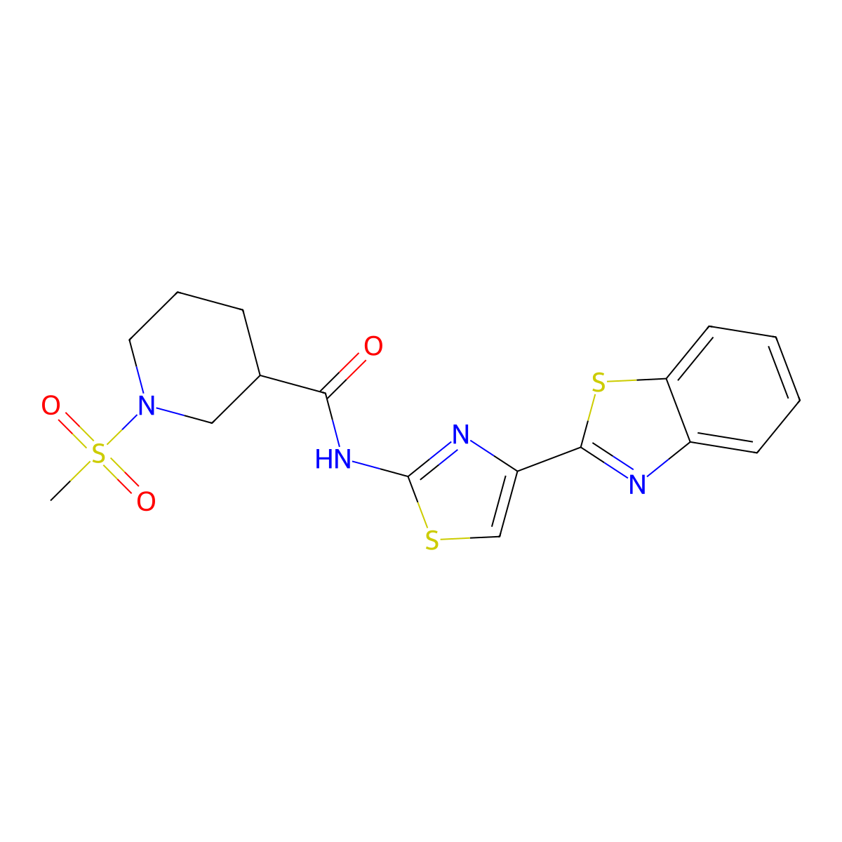 N-(4-(benzo[d]thiazol-2-yl)thiazol-2-yl)-1-(methylsulfonyl)piperidine-3-carboxamide molecular structure, CAS 1060212-42-1