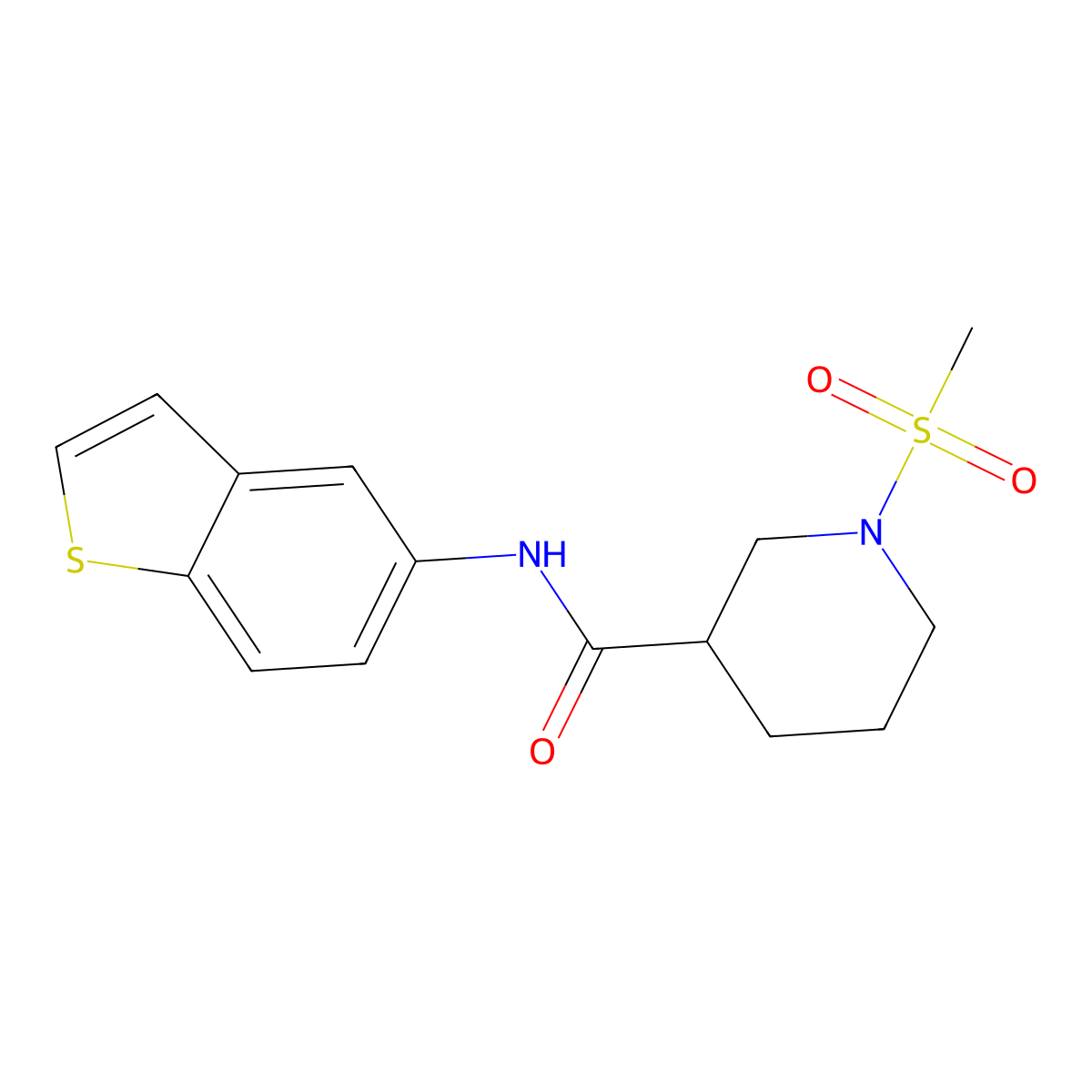 N-(1-benzothiophen-5-yl)-1-methanesulfonylpiperidine-3-carboxamide molecular structure, CAS 1060212-50-1