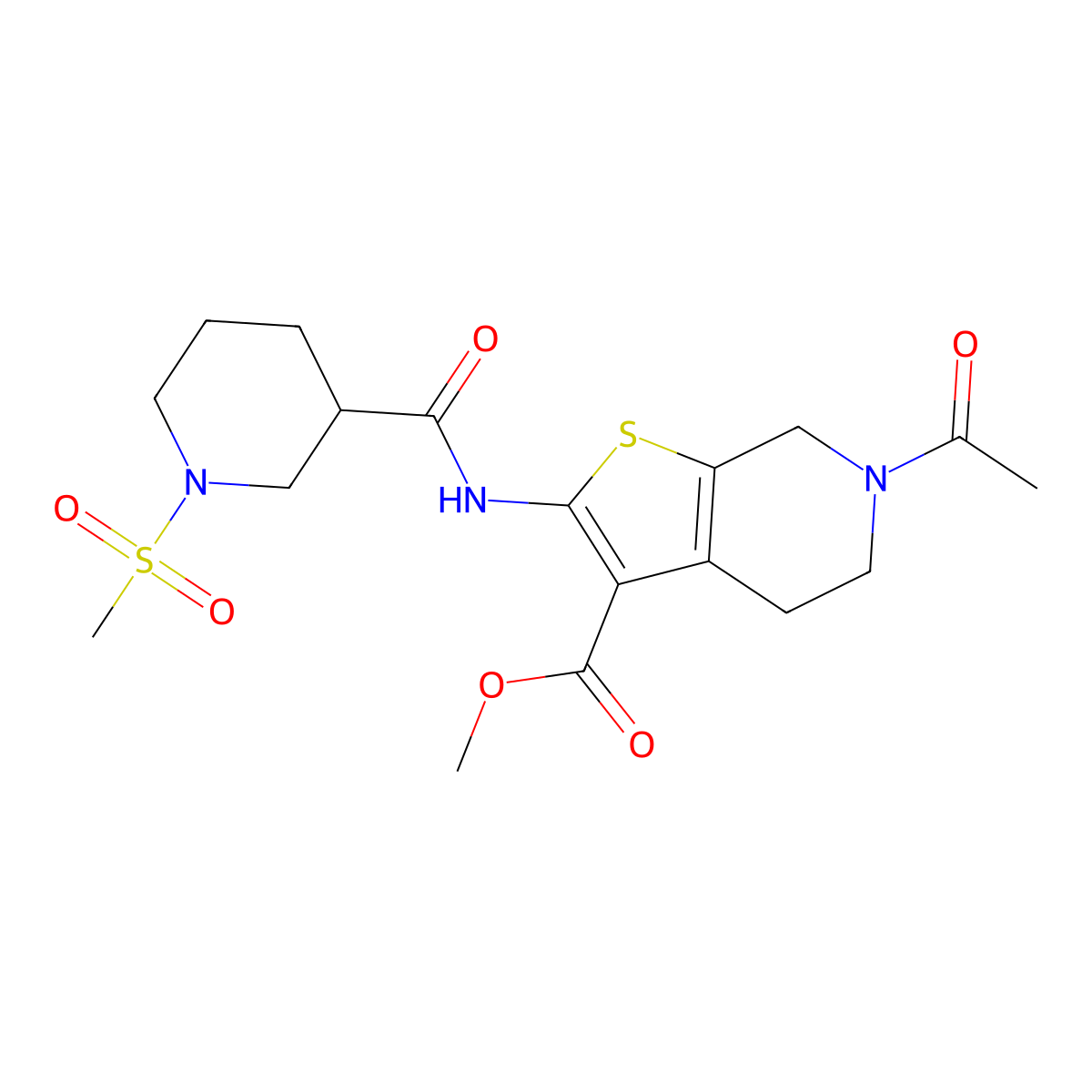 Methyl 6-acetyl-2-(1-(methylsulfonyl)piperidine-3-carboxamido)-4,5,6,7-tetrahydrothieno[2,3-c]pyridine-3-carboxylate molecular structure, CAS 1060213-21-9
