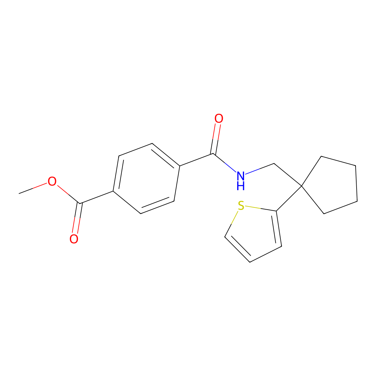 Methyl 4-({[1-(thiophen-2-yl)cyclopentyl]methyl}carbamoyl)benzoate molecular structure, CAS 1060213-83-3