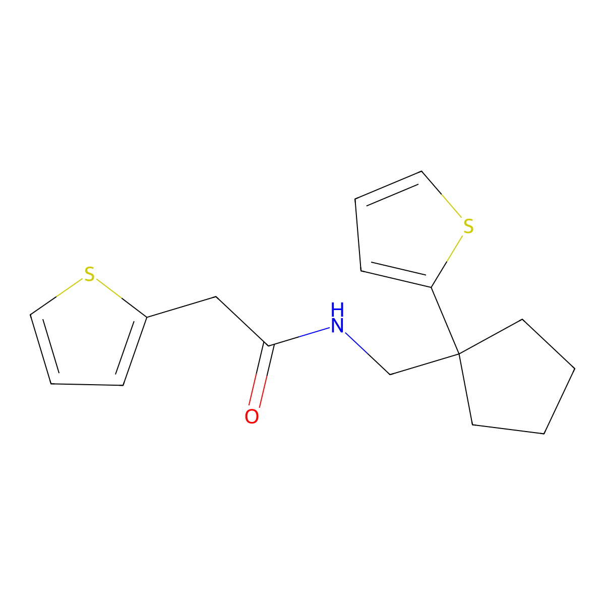 2-(thiophen-2-yl)-N-{[1-(thiophen-2-yl)cyclopentyl]methyl}acetamide molecular structure, CAS 1060214-23-4
