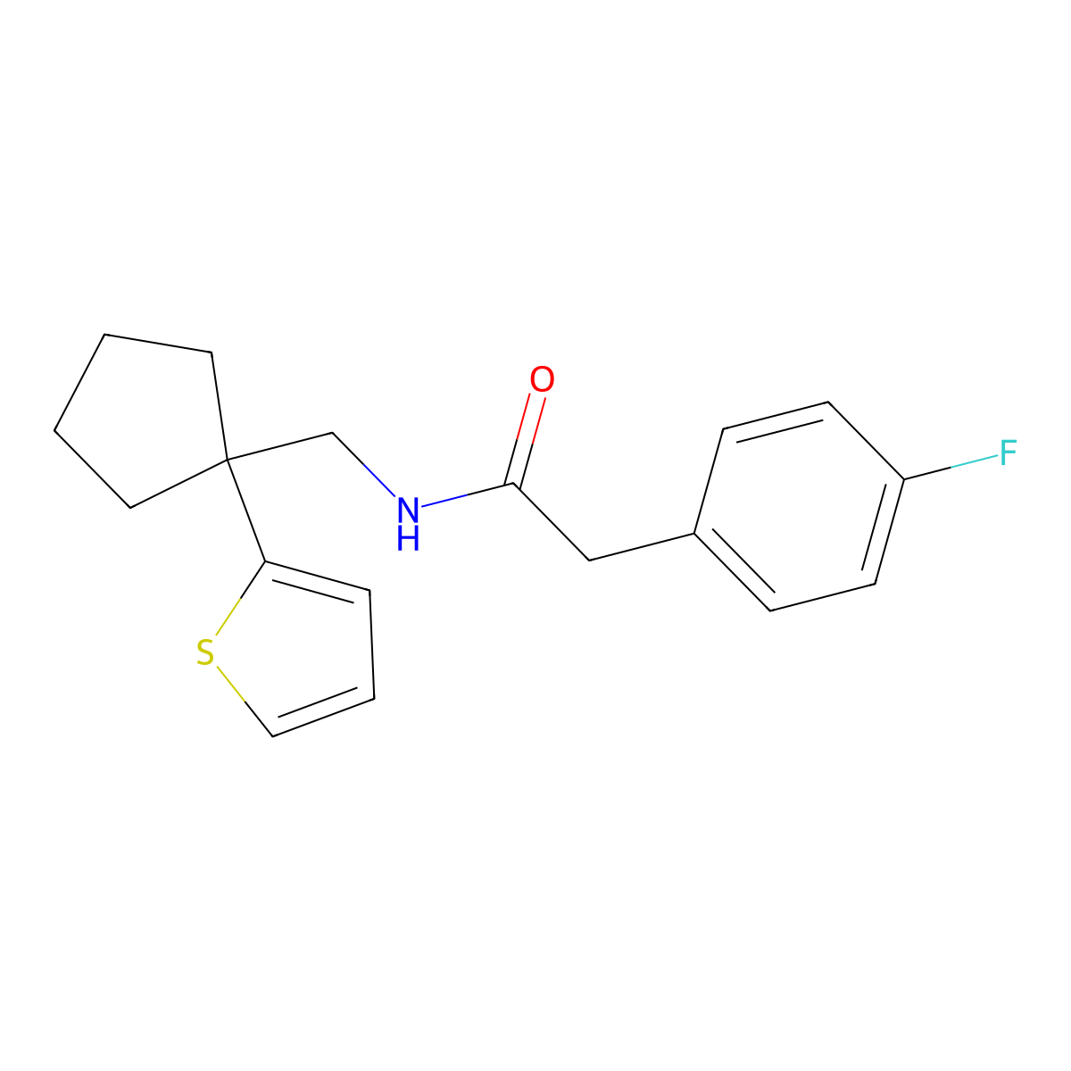 2-(4-fluorophenyl)-N-{[1-(thiophen-2-yl)cyclopentyl]methyl}acetamide molecular structure, CAS 1060214-31-4