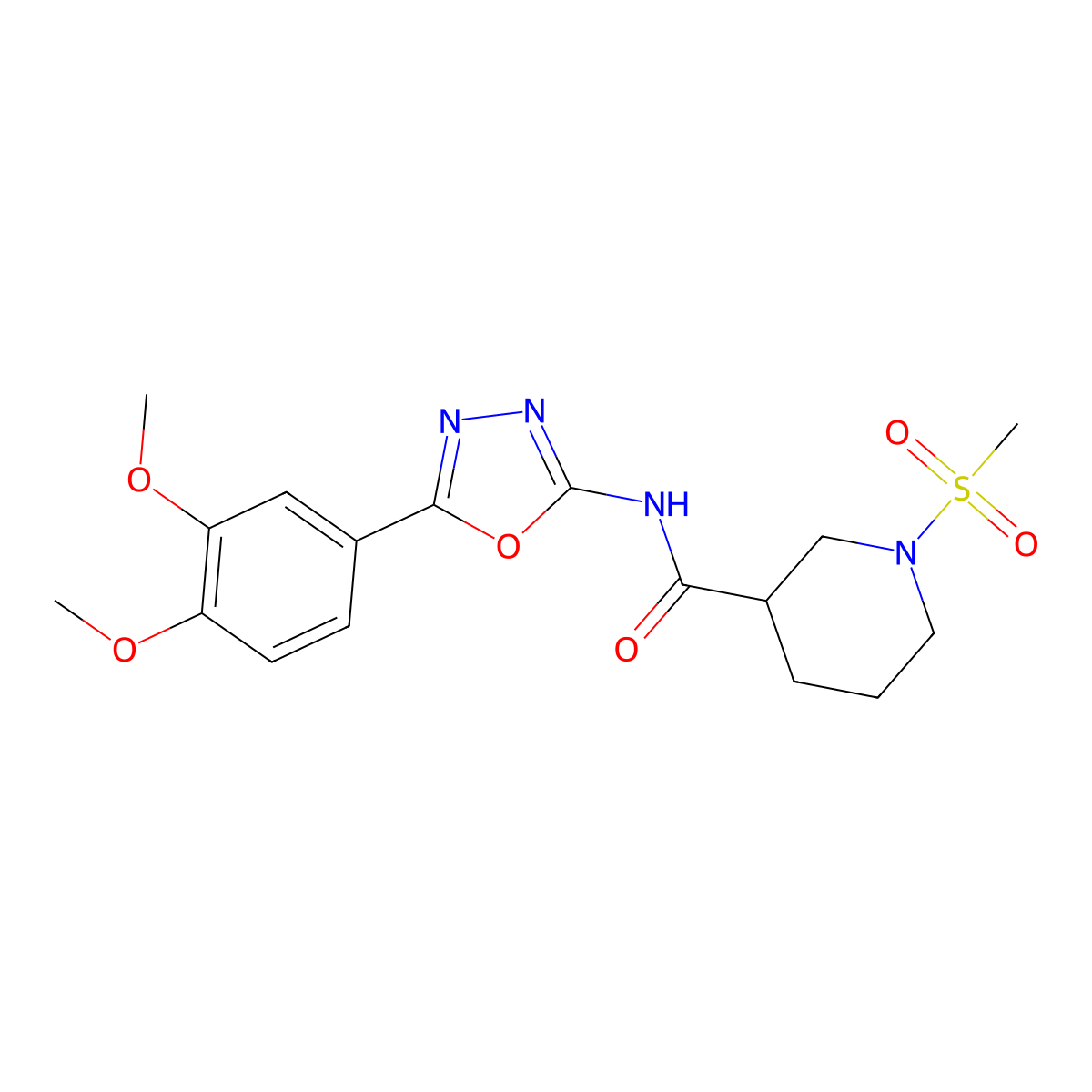 N-(5-(3,4-dimethoxyphenyl)-1,3,4-oxadiazol-2-yl)-1-(methylsulfonyl)piperidine-3-carboxamide molecular structure, CAS 1060214-71-2