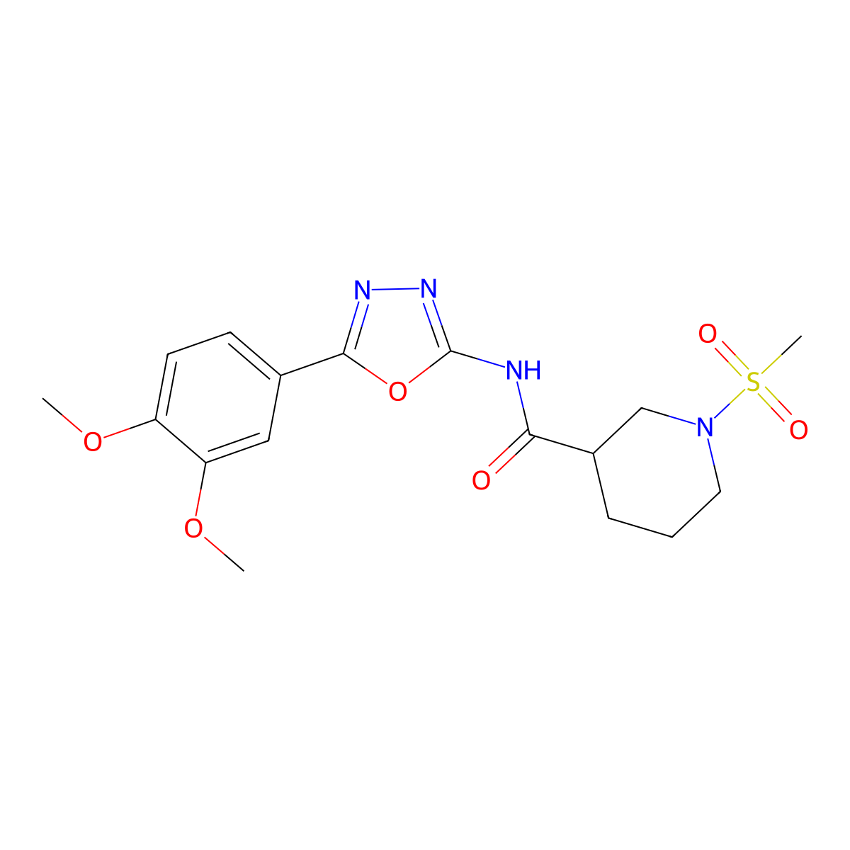 N-(5-(3,4-dimethoxyphenyl)-1,3,4-oxadiazol-2-yl)-1-(methylsulfonyl)piperidine-3-carboxamide molecular structure, CAS 1060214-71-2