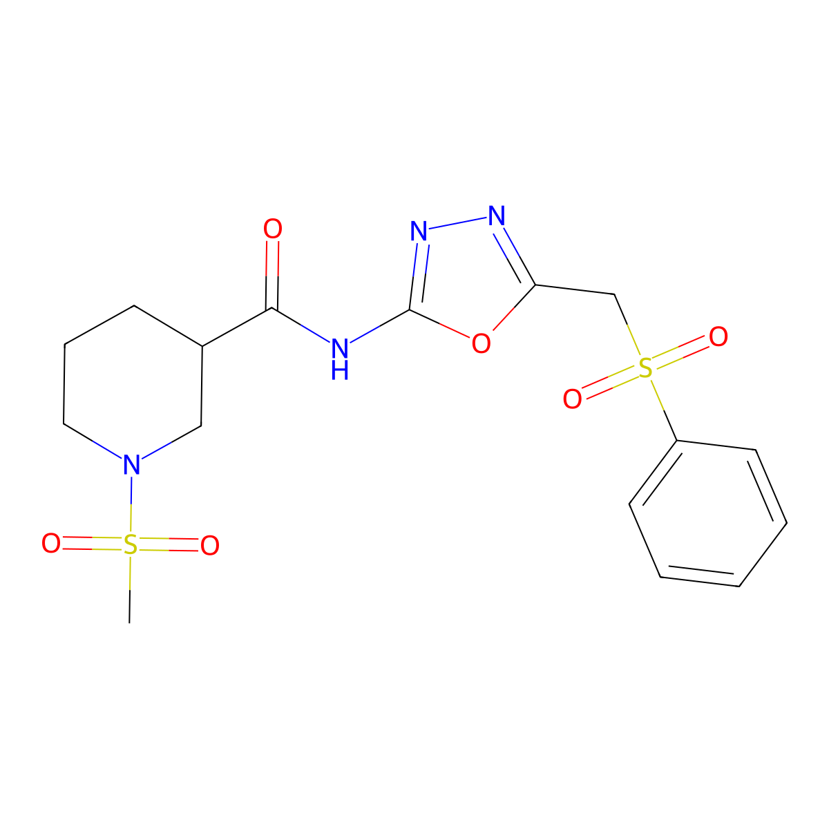 1-(methylsulfonyl)-N-(5-((phenylsulfonyl)methyl)-1,3,4-oxadiazol-2-yl)piperidine-3-carboxamide molecular structure, CAS 1060214-95-0