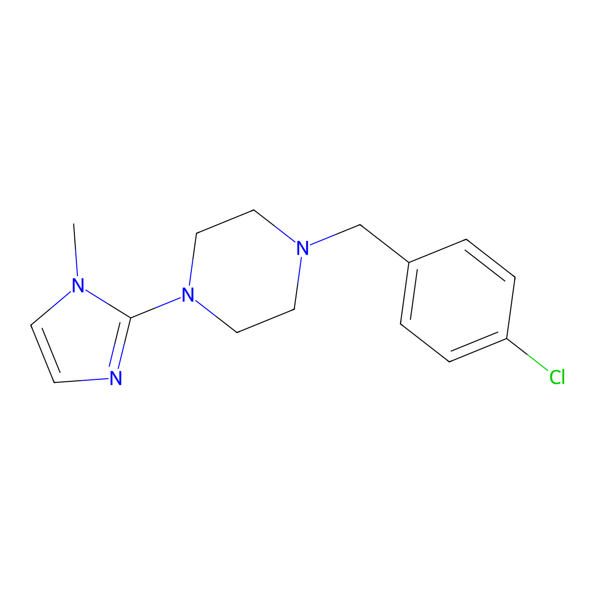 1-[(4-chlorophenyl)methyl]-4-(1-methyl-1H-imidazol-2-yl)piperazine molecular structure, CAS 1060215-07-7