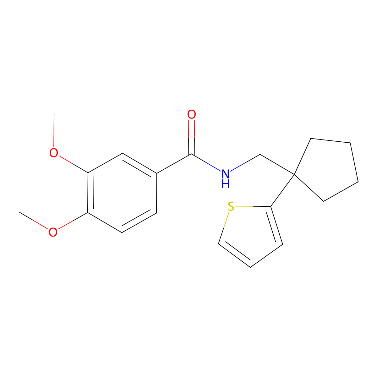 3,4-dimethoxy-N-{[1-(thiophen-2-yl)cyclopentyl]methyl}benzamide molecular structure, CAS 1060215-10-2