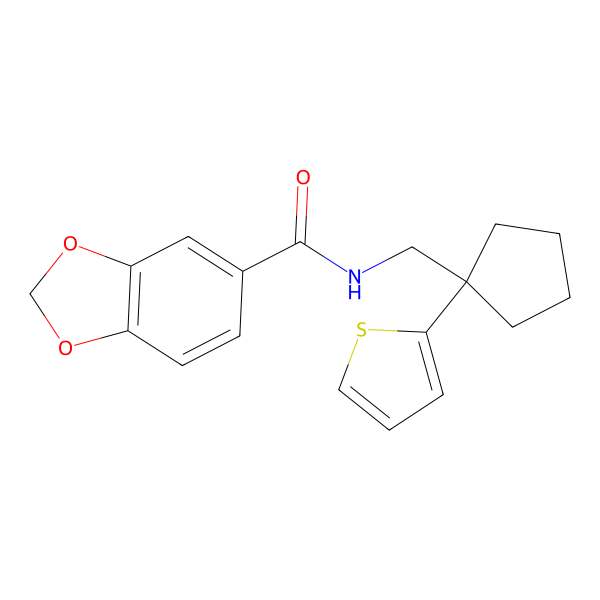 N-((1-(thiophen-2-yl)cyclopentyl)methyl)benzo[d][1,3]dioxole-5-carboxamide molecular structure, CAS 1060215-18-0