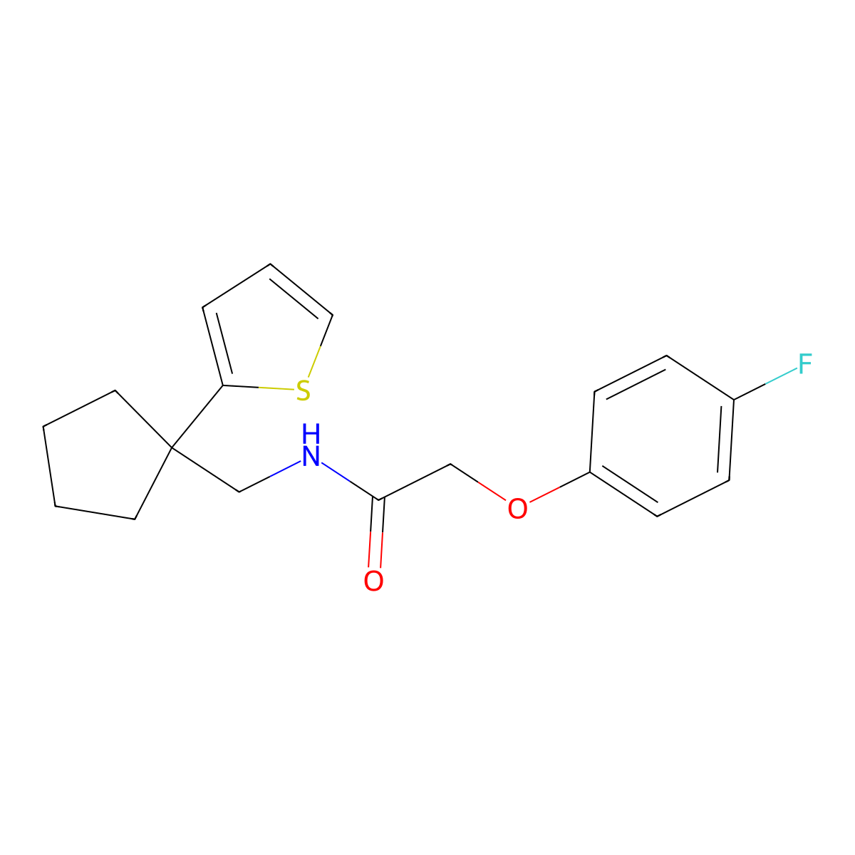 2-(4-fluorophenoxy)-N-{[1-(thiophen-2-yl)cyclopentyl]methyl}acetamide molecular structure, CAS 1060215-50-0