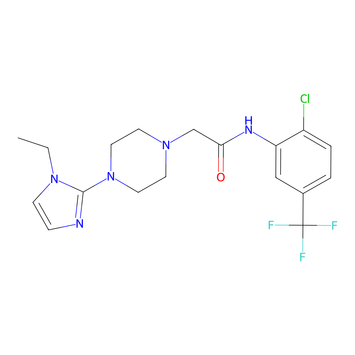 N-[2-chloro-5-(trifluoromethyl)phenyl]-2-[4-(1-ethyl-1H-imidazol-2-yl)piperazin-1-yl]acetamide molecular structure, CAS 1060216-79-6