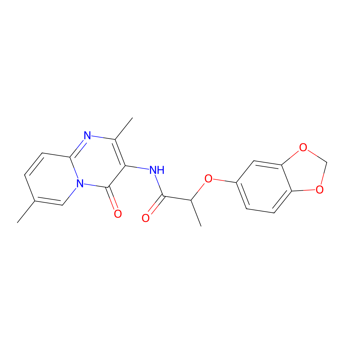 2-(benzo[d][1,3]dioxol-5-yloxy)-N-(2,7-dimethyl-4-oxo-4H-pyrido[1,2-a]pyrimidin-3-yl)propanamide molecular structure, CAS 1060226-10-9