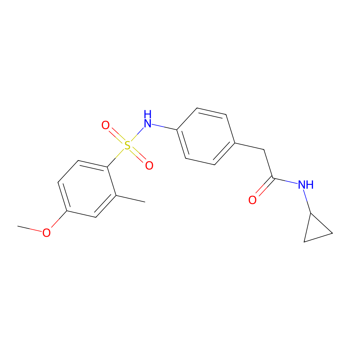 N-cyclopropyl-2-[4-(4-methoxy-2-methylbenzenesulfonamido)phenyl]acetamide molecular structure, CAS 1060226-13-2