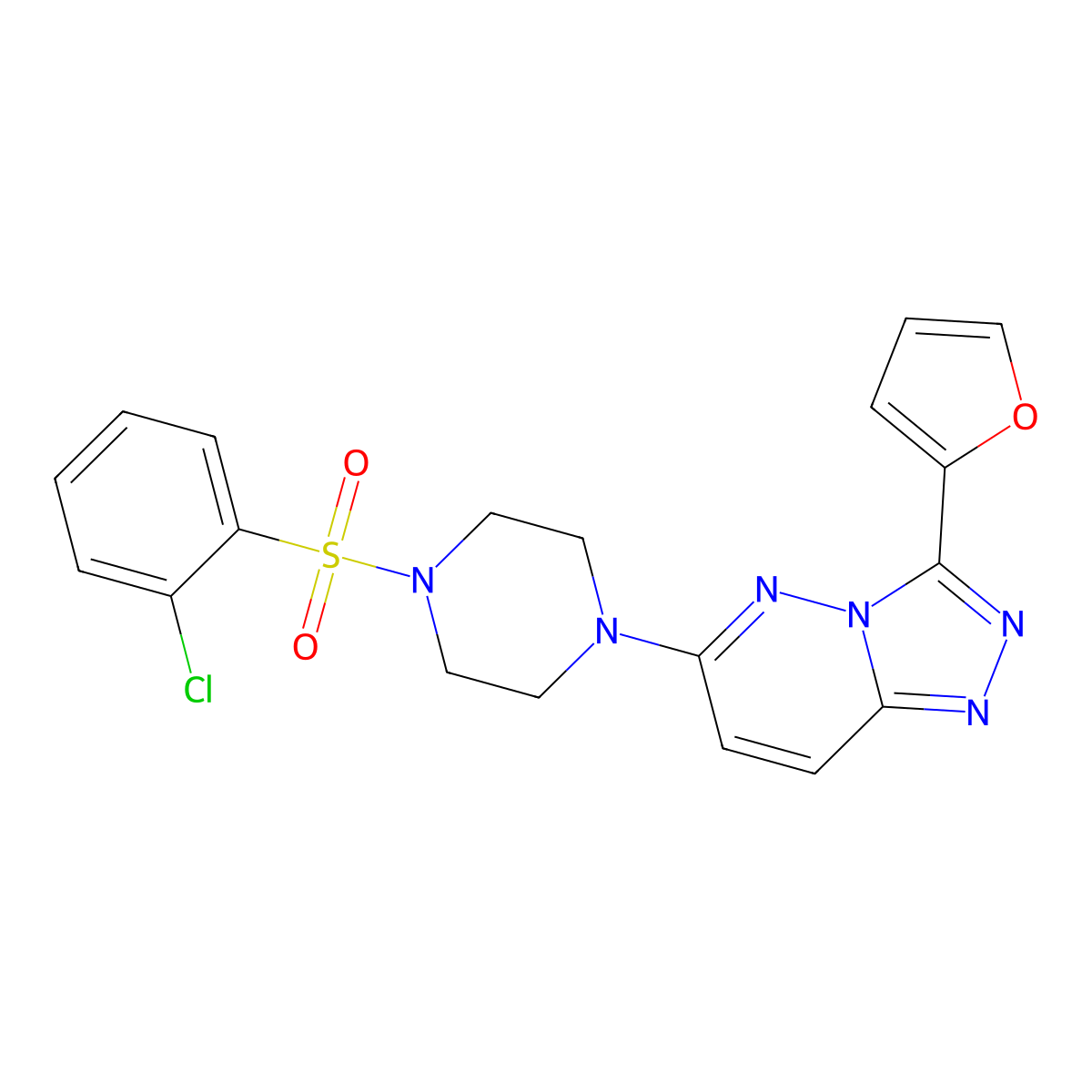 1-(2-Chlorobenzenesulfonyl)-4-[3-(furan-2-yl)-[1,2,4]triazolo[4,3-b]pyridazin-6-yl]piperazine molecular structure, CAS 1060227-45-3
