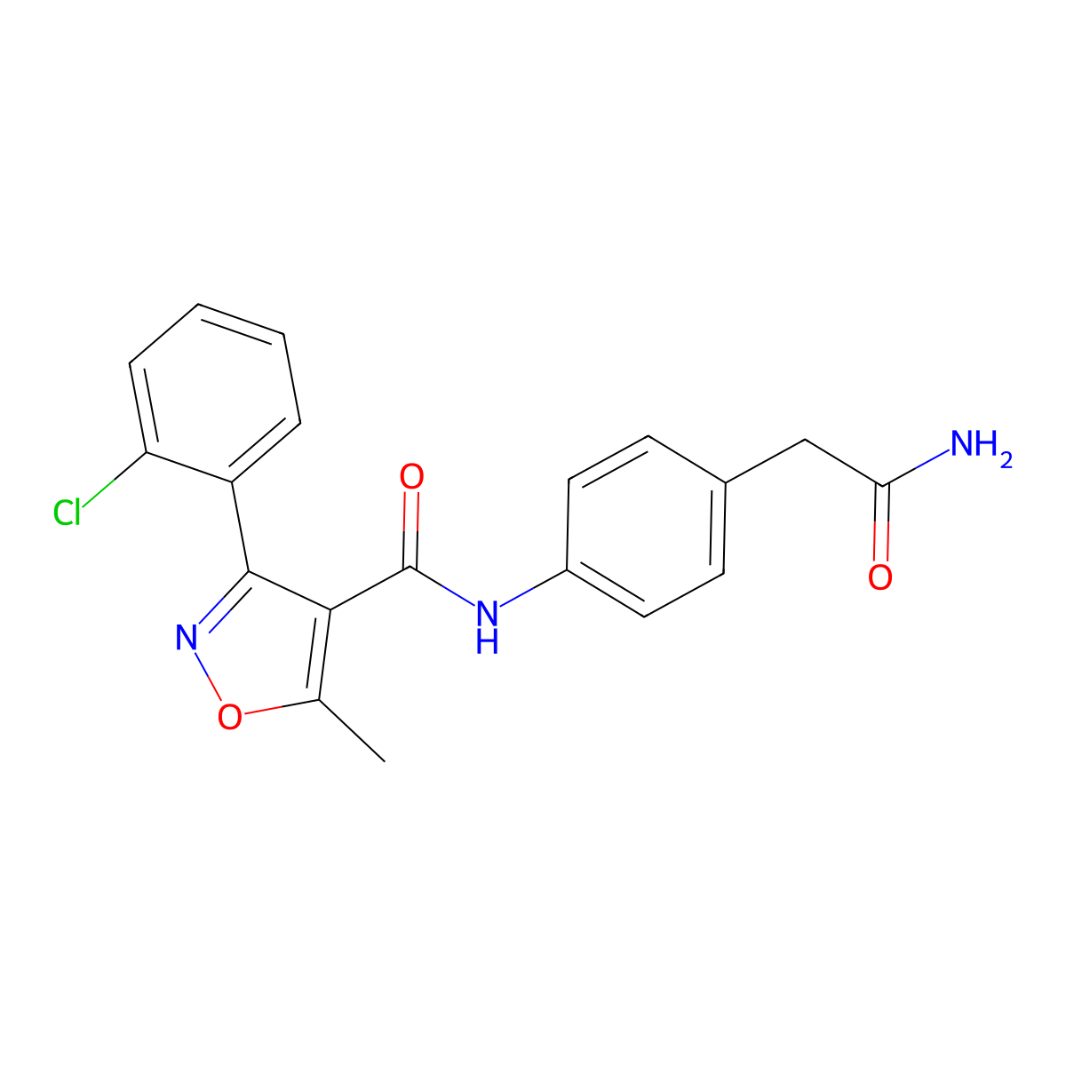 N-[4-(carbamoylmethyl)phenyl]-3-(2-chlorophenyl)-5-methyl-1,2-oxazole-4-carboxamide molecular structure, CAS 1060229-39-1
