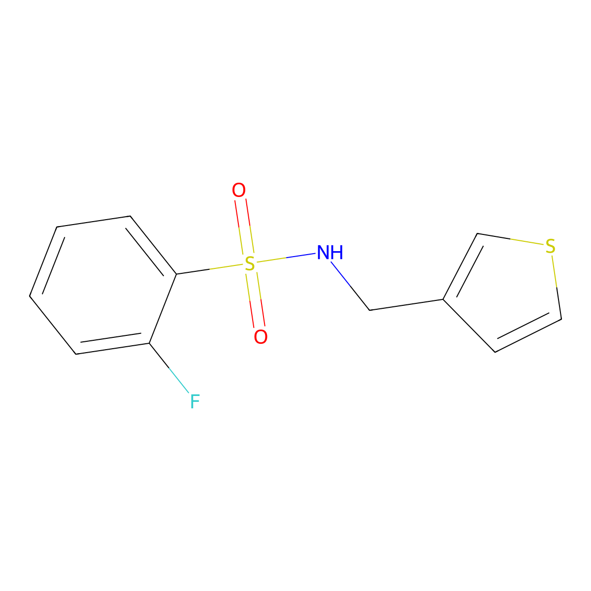 2-fluoro-N-(thiophen-3-ylmethyl)benzenesulfonamide molecular structure, CAS 1060229-59-5